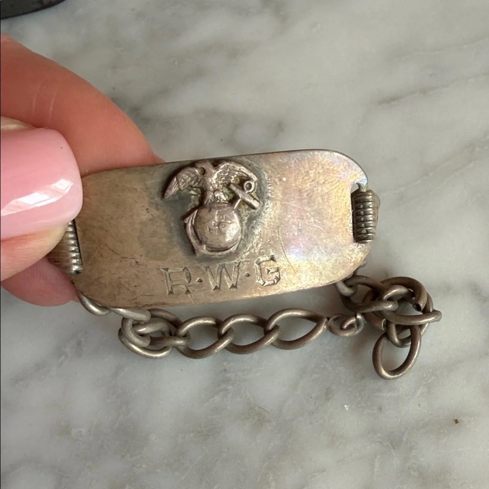 Vintage Military Emblem ID Bracelet silver